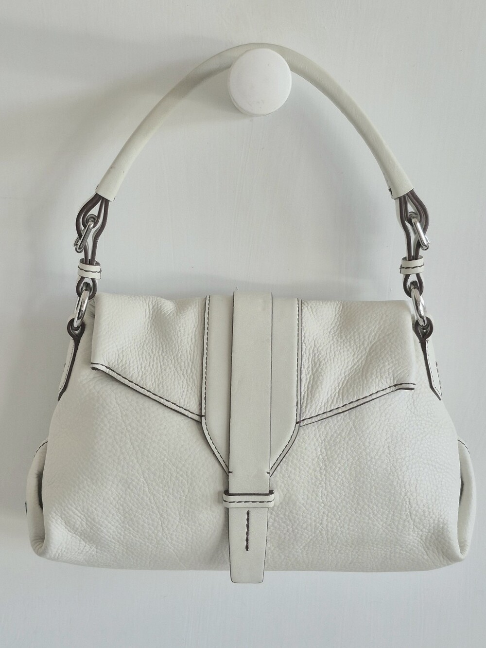 Tumi White Soft Pwbbled Leather Medium Hobo Shoulder Bag